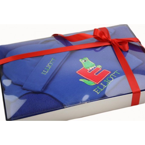 Personalised Baby Boy Gift Set Sleepsuit, Blanket & Hat Boxed Cute Alpha Gator Design